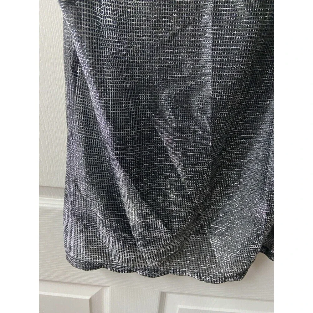 Heather Metallic Tank Womens Small Medium Silver Black Sleeveless Semi Sheer